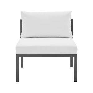 English Elm Sunnyside Outdoor 5-Piece Conversation Set Seats 6 with Waterproof Cushions, UV-Resistant Steel Frame and Slatted Coffee Table White B365S00105