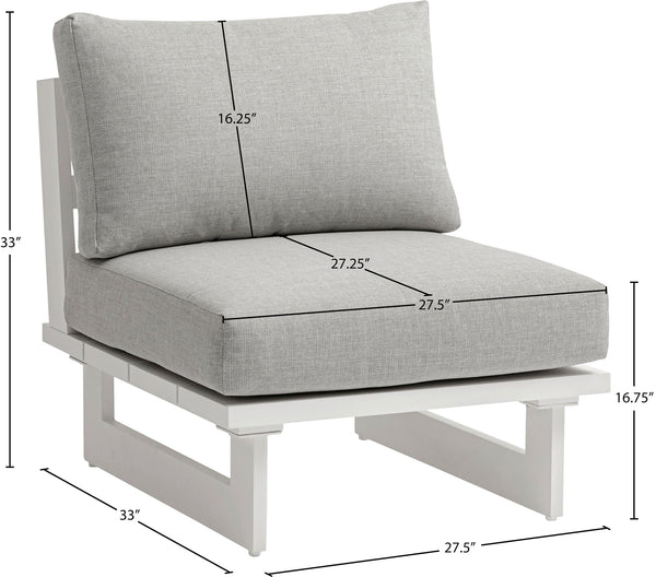 Maldives Grey Water Resistant Fabric Outdoor Patio Armless Chair 337Grey-Armless Meridian Furniture