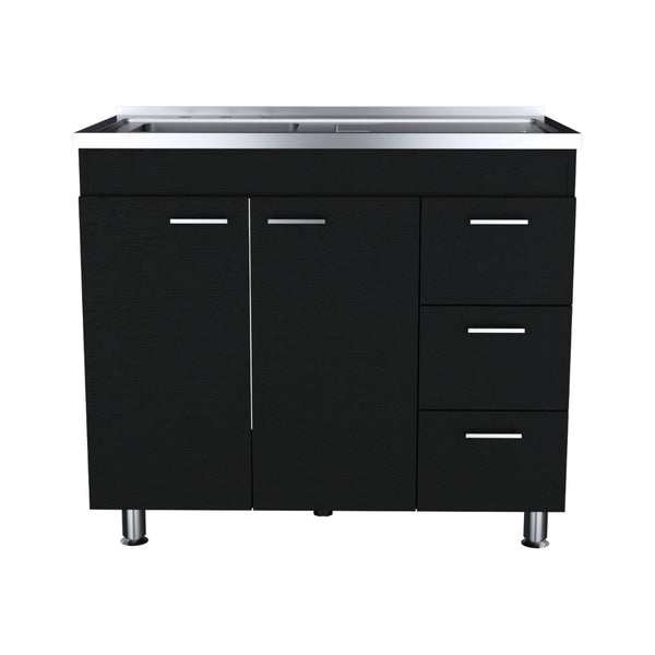 English Elm Napoles Utility Sink Cabinet Stainless Steel Top Smokey Oak Laundry Storage B200S00401