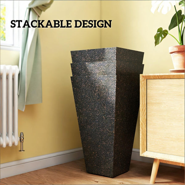 English Elm Set of 3 Tall Square Faux Marble Column Planters for Patio Entryway or Balcony Brown T3971P440164