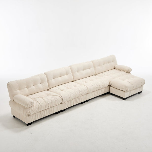 English Elm Modular Cloud Sofa Deep Seat Flannelette Sectional with Round Armrests for Living Room Beige W2120S00049