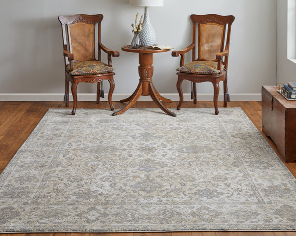 Feizy Rugs Celene Vintage Inspired Floral Rug – Traditional Elegance With Hand-knotted Look, Power Loomed Ivory,Tan,Gray Viscose,Polyester Cel39l0fbgegryj00