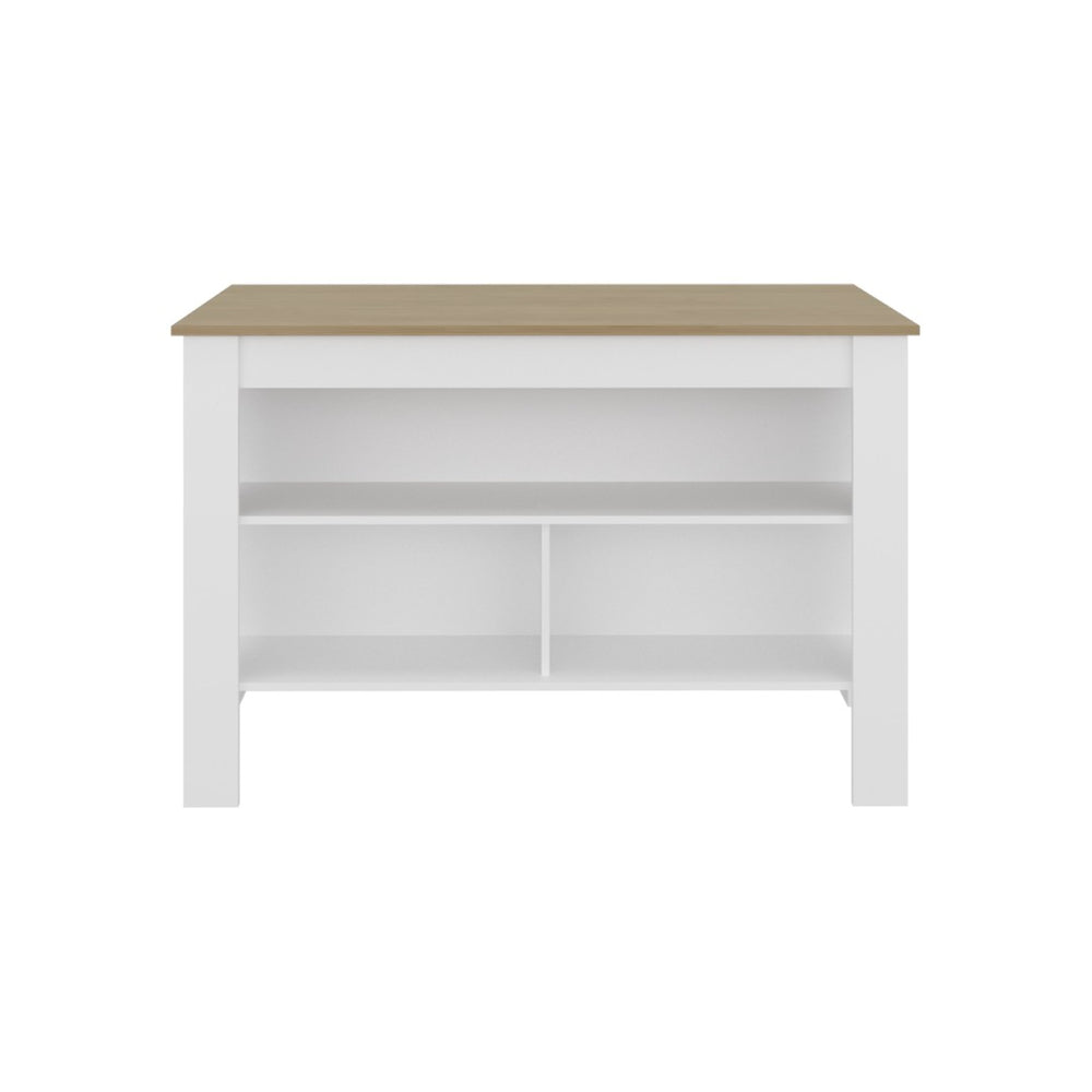 English Elm Yoder Kitchen Island Open Shelf Storage White Oak Two-tone Modern Prep Station B128P485390