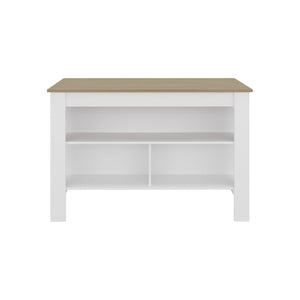 English Elm Yoder Kitchen Island Open Shelf Storage White Oak Two-tone Modern Prep Station B128P485390