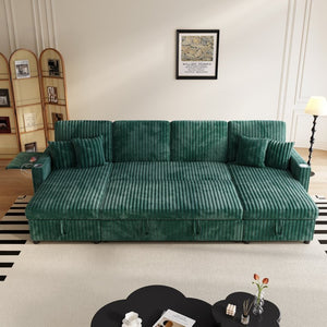 English Elm U Shaped Sectional Sleeper Sofa Corduroy Pull Out Bed with Storage Living Room W1825P501595