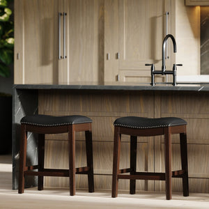English Elm 26in. Counter Height Hardwood Barstool Nailhead Faux Leather Seat Kitchen Dining Black B2751P436418