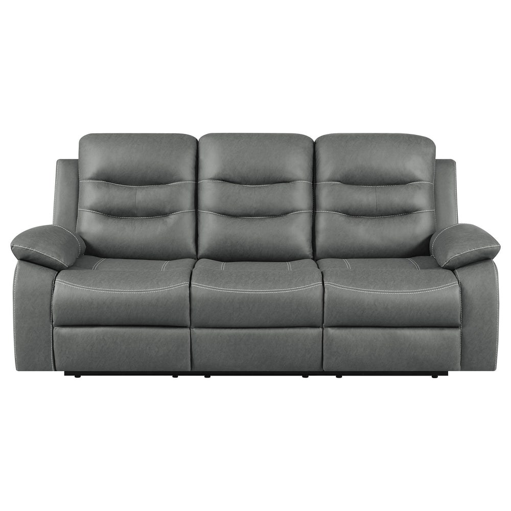 English Elm Kenneth Dark Grey Reclining Sofa with Contrast Stitching, Pillowtop Track Arms & Plush Cushioning for Cozy Living Rooms B062P353283