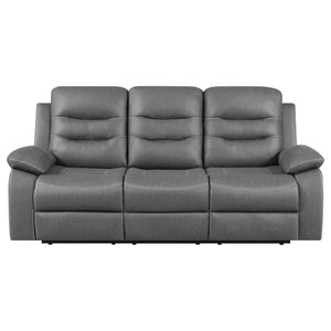 English Elm Kenneth Dark Grey Reclining Sofa with Contrast Stitching, Pillowtop Track Arms & Plush Cushioning for Cozy Living Rooms B062P353283