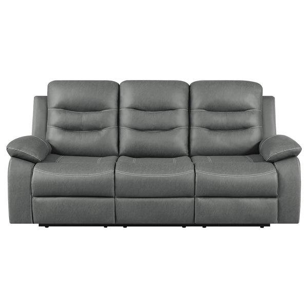 English Elm Kenneth Dark Grey Reclining Sofa with Contrast Stitching, Pillowtop Track Arms & Plush Cushioning for Cozy Living Rooms B062P353283