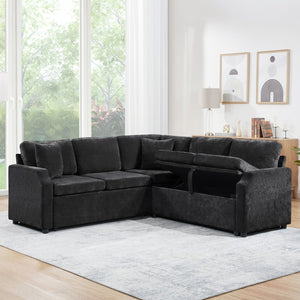English Elm Sectional L-Shaped Sofa Bed With Storage & Guest Sleeper - Modern Chenille Upholstered Comfort N719S002070B-GIGA