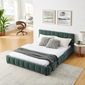 English Elm Queen Chenille Upholstered Platform Bed with Storage Drawers and Padded Headboard Blue+Green W487P235285