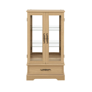 English Elm Glass Lighted Curio Cabinet with Adjustable Glass Shelves, 2 Doors 1 Drawer, Oak Finish, Bulb Included and Anti-Tip Safety Strap for Secure Display of Collectibles W2275P178890