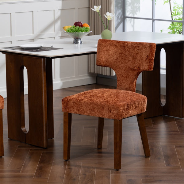 English Elm Mid Mid Century Modern Dining Chairs Set of 2 Upholstered Linen Accent Chairs with Solid Wood Frame, Ergonomic Support and Nailhead Trim Orange W794P335662