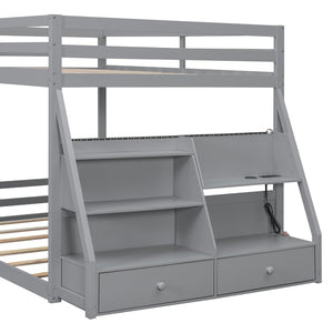English Elm Full Bunk Bed with App Led Lighting Usb Charging Storage Drawers Kids Bedroom Gray N820S00080E