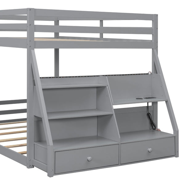 English Elm Full Bunk Bed with App Led Lighting Usb Charging Storage Drawers Kids Bedroom Gray N820S00080E