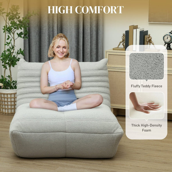 English Elm Bean Bag Floor Sofa Teddy Fleece Channel Tufted Foam Seat for Gaming Lounge T3971P405900