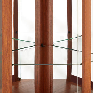 English Elm Corner Lighted Curio Cabinet Dark Oak Finish with Mirrored Back and Glass Shelves W2275P296058