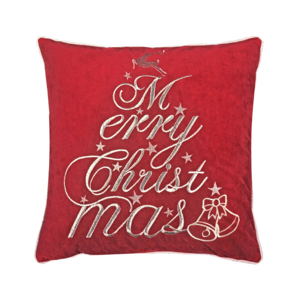 English Elm Red Velvet Christmas Throw Pillow – Luxurious 20X20 With Merry Christmas Embroidery & Cozy Support B357P361380-GIGA