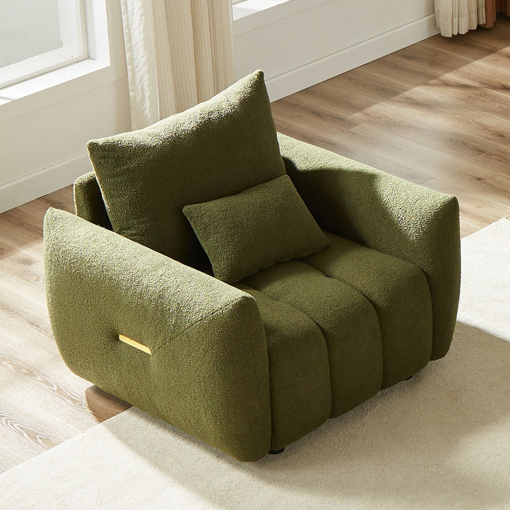 English Elm MH36.8''Teddy Modern lounge chair sofa with plush teddy upholstery, supportive wooden arms, 250lb capacity Green W1193P314009