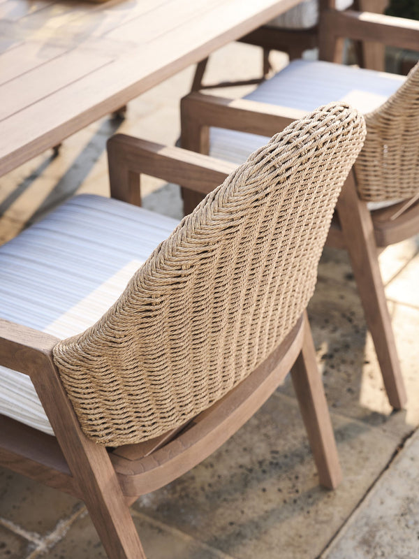 Lexington Arm Dining Chair Solid Teak Woven Frame Mid-century Style Indoor Outdoor Patio Seating Beige/Tan 3380-13-60