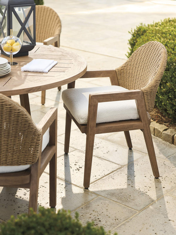 Lexington Arm Dining Chair Solid Teak Woven Frame Mid-century Style Indoor Outdoor Patio Seating White/Ivory 3380-13-61