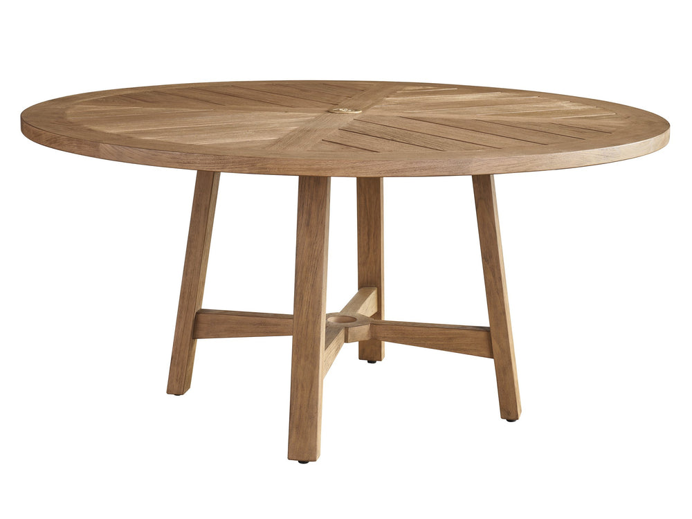Lexington Round Teak Outdoor Dining Table Mid-century Patio Design with Umbrella Pass-through 3380-870C