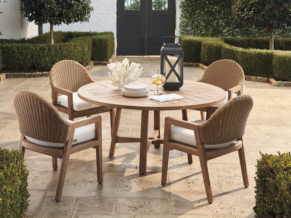 Lexington Round Teak Outdoor Dining Table Mid-century Patio Design with Umbrella Pass-through 3380-870C