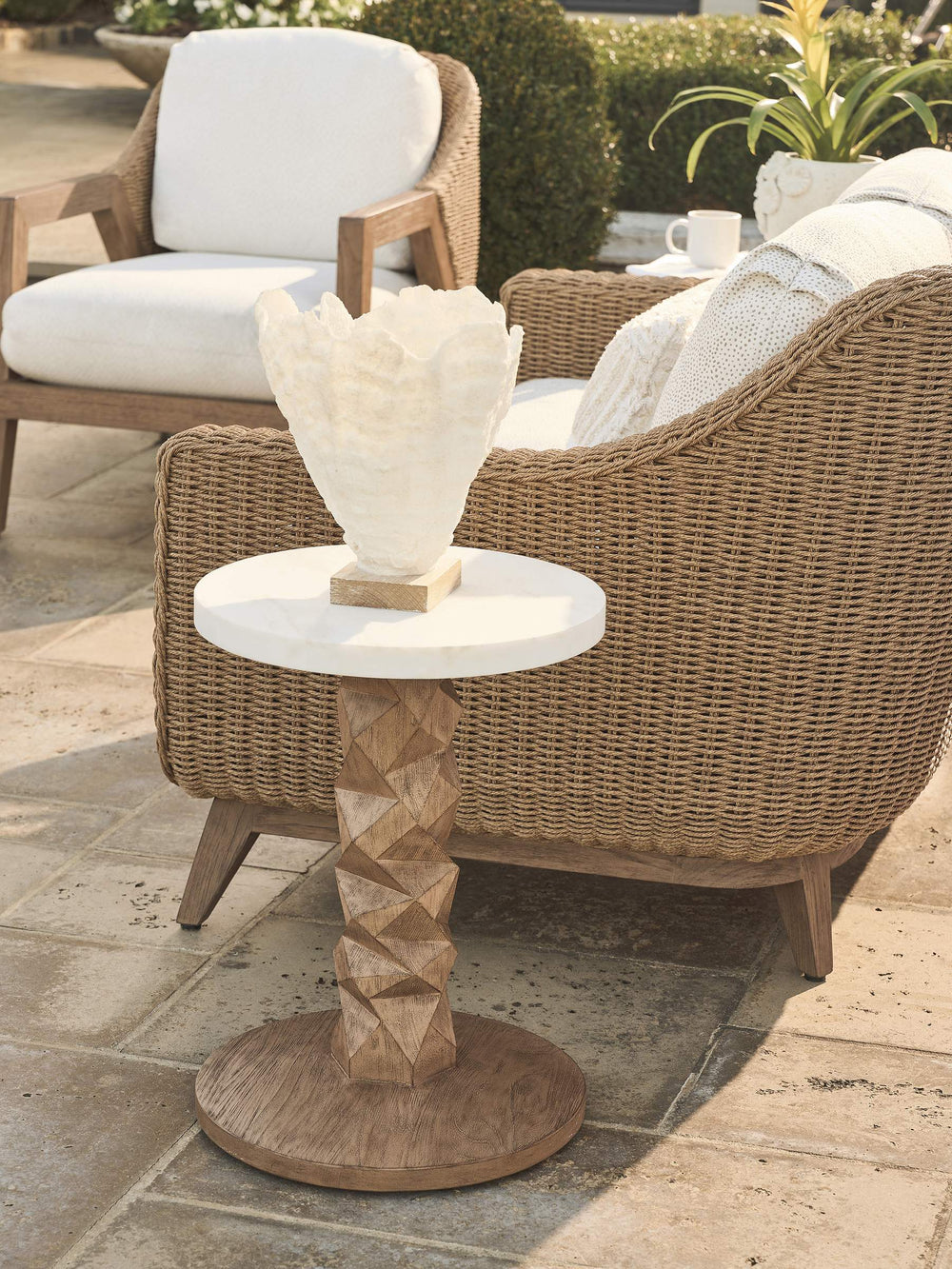 Lexington Accent Table with White Agate Stone Top Woven Teak Frame Outdoor Indoor Use 3380-952