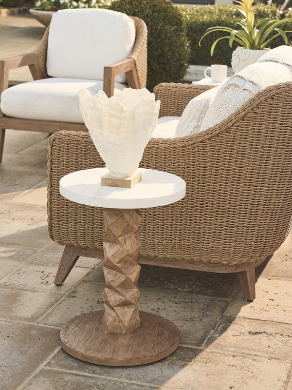 Lexington Accent Table with White Agate Stone Top Woven Teak Frame Outdoor Indoor Use 3380-952