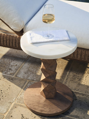 Lexington Accent Table with White Agate Stone Top Woven Teak Frame Outdoor Indoor Use 3380-952