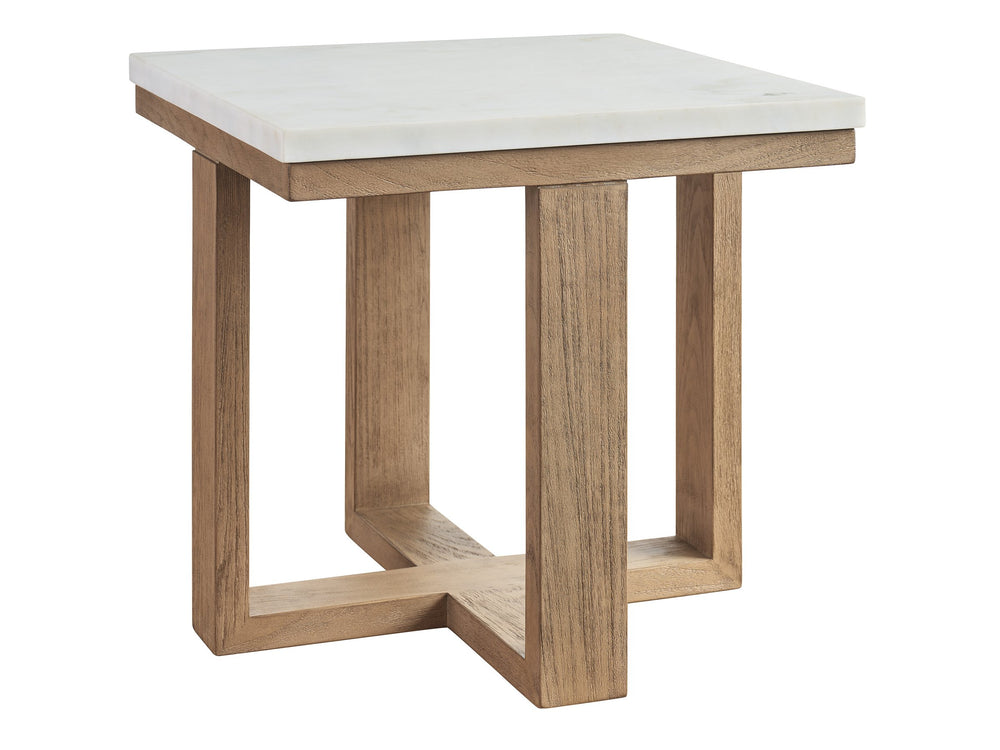 Lexington Square Teak and White Agate Stone End Table with Woven Accents for Modern Living 3380-955