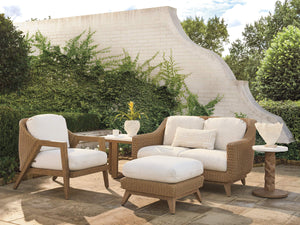 Square Teak and White Agate Stone End Table with Woven Accents for Modern Living