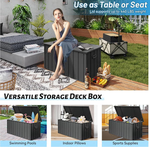 English Elm Outdoor Storage Box 120 Gallon with Hydraulic Soft-Close Lid, Lockable, Wheels & Handles for Patio 안전 収納 Gray W1859P325790