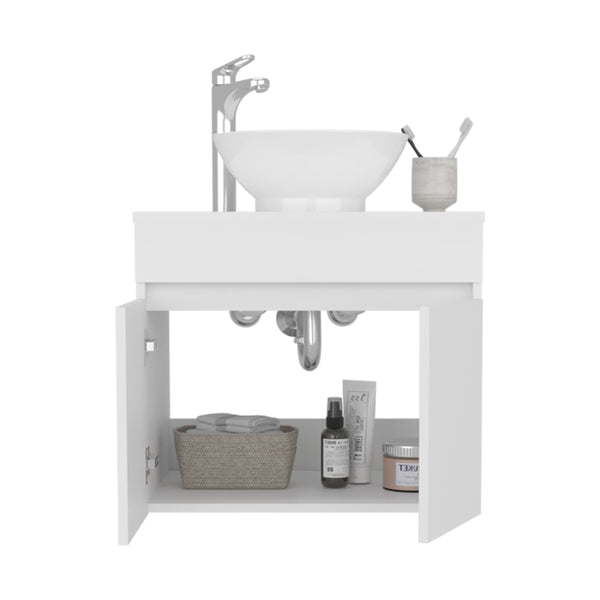English Elm Vessel Sink Vanity Manchester with Vessel Basin, Two Drawers & Open Shelf, White MDF Storage Stylishly B200P313681