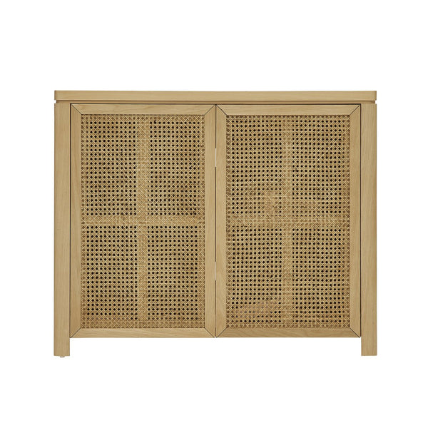 English Elm 39.4" Mid Century Modern Rattan Sideboard Buffet Cabinet with Pop-Up Doors, Charging Holes, Stylish Storage Natural W1801P362143