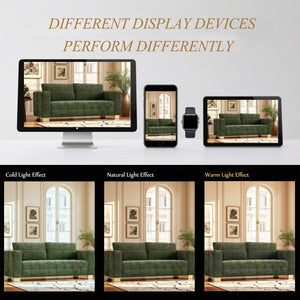 English Elm FX-P54-RB Modern Chenille 3-Seater Sofa with Wide Arms, Tufted Box Stitching & Stainless Legs for Durable Comfort Retro Green W576S00166