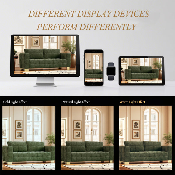 English Elm FX-P54-RB Modern Chenille 3-Seater Sofa with Wide Arms, Tufted Box Stitching & Stainless Legs for Durable Comfort Retro Green W576S00166