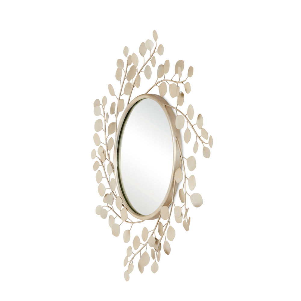 Lunaria Round Mirror - Elegant Wrought Iron Design with Contemporary Silver Leaf Finish for Home Decor