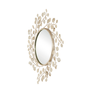 Lunaria Round Mirror - Elegant Wrought Iron Design with Contemporary Silver Leaf Finish for Home Decor