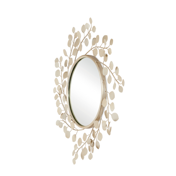 Lunaria Round Mirror - Elegant Wrought Iron Design with Contemporary Silver Leaf Finish for Home Decor