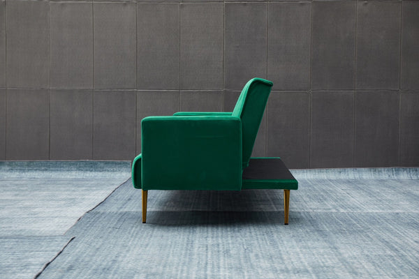 English Elm Sofa Bed Velvet Upholstered Convertible with Gold Metal Legs for Studio Spaces Green B205P246431