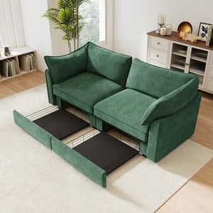 English Elm 2 Seater Sofa With Chic Crescent Armrests, Storage Drawers & Soft Chenille Fabric For Small Spaces W3041S00182