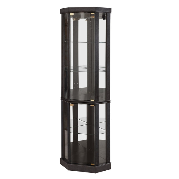 English Elm Lighted Corner Curio Cabinet - Stunning Display Case With Built-In Lighting For Antiques & Wine Storage W1758P300102
