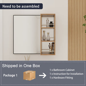 English Elm 10'' Wall Mount Bathroom Mirror Cabinet Open Shelf Plywood Melamine Storage Organizer W999P470292