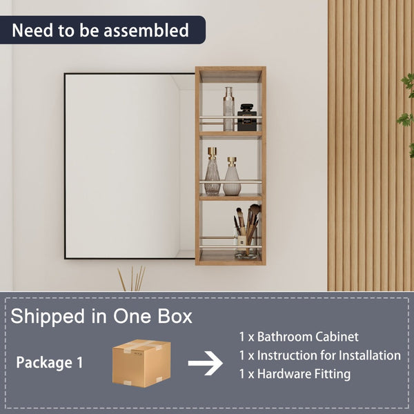 English Elm 10'' Wall Mount Bathroom Mirror Cabinet Open Shelf Plywood Melamine Storage Organizer W999P470292