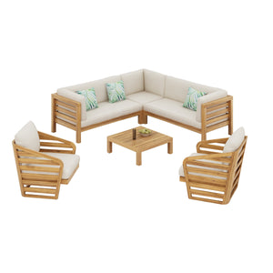 English Elm Christopher Knight Home® - Royal Elegant 6-Piece Outdoor Sofa Sectional Set With Water-Resistant Cushions & Acacia Wood Frame N773OS00012B