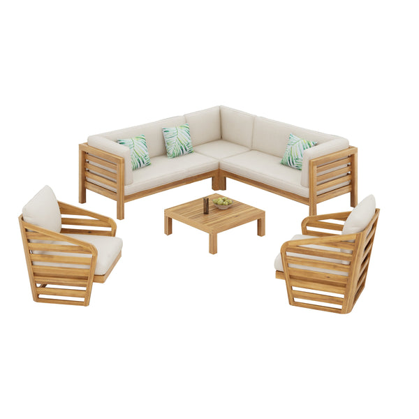 English Elm Christopher Knight Home® - Royal Elegant 6-Piece Outdoor Sofa Sectional Set With Water-Resistant Cushions & Acacia Wood Frame N773OS00012B