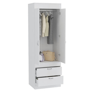 English Elm Lisboa White Armoire with Hanging Rod, Double Doors & Two Deep Drawers for Compact Organized Spaces B070P210737
