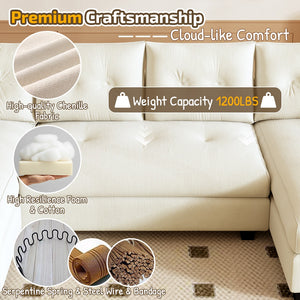 English Elm 104.7" U-Shaped Sleeper Sofa with Pull-Out Bed, Convertible Modular Sectional with Chaise, USB Ports, Chenille Upholstery Beige+White W1885S00211