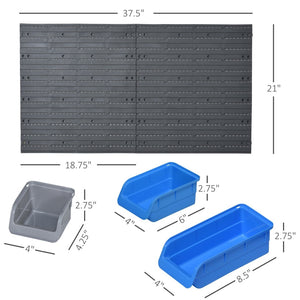English Elm Wall Mounted Pegboard Organizer with 44 Bins for Garage Workshop Tool Storage T3971P387194